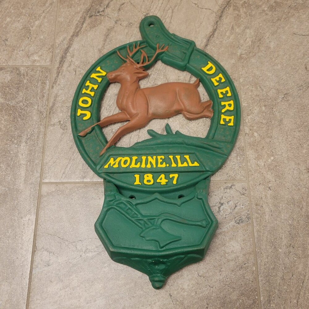 Vintage 17" Cast Iron John Deere Moline IL 1847 Wall Pocket Letter Holder